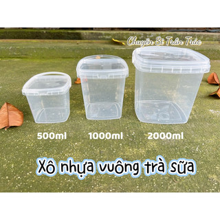 Xô vuông 500ml, xô nhựa 1000ml, xô vuông 2000ml trà sữa kèm quai xách, xô trà sữa,xô bánh kẹo