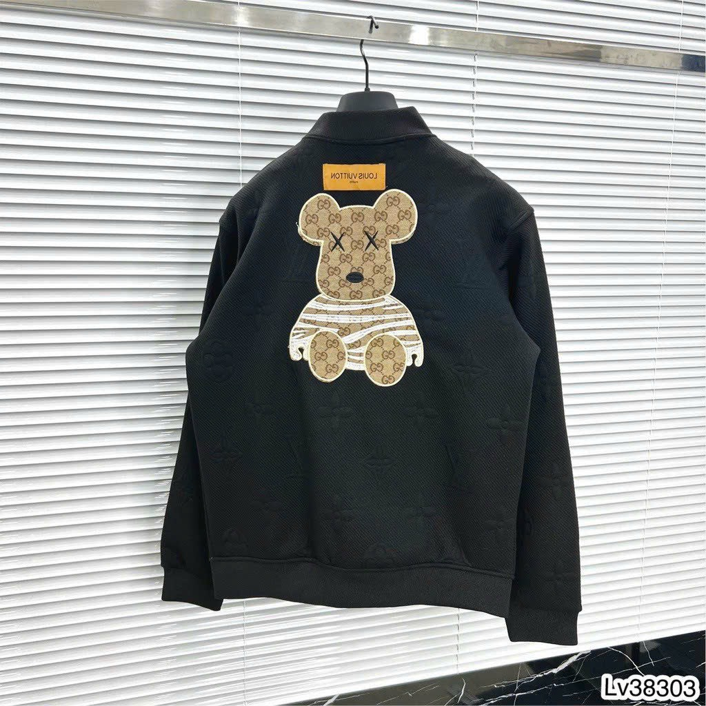 Áo Khoác Bomber LV Vân Dập Nổi Phối Màu Unisex Logo Thêu Hình Gấu Chất Nỉ Bông Dày Dặn Siêu Chất ShuShiShop
