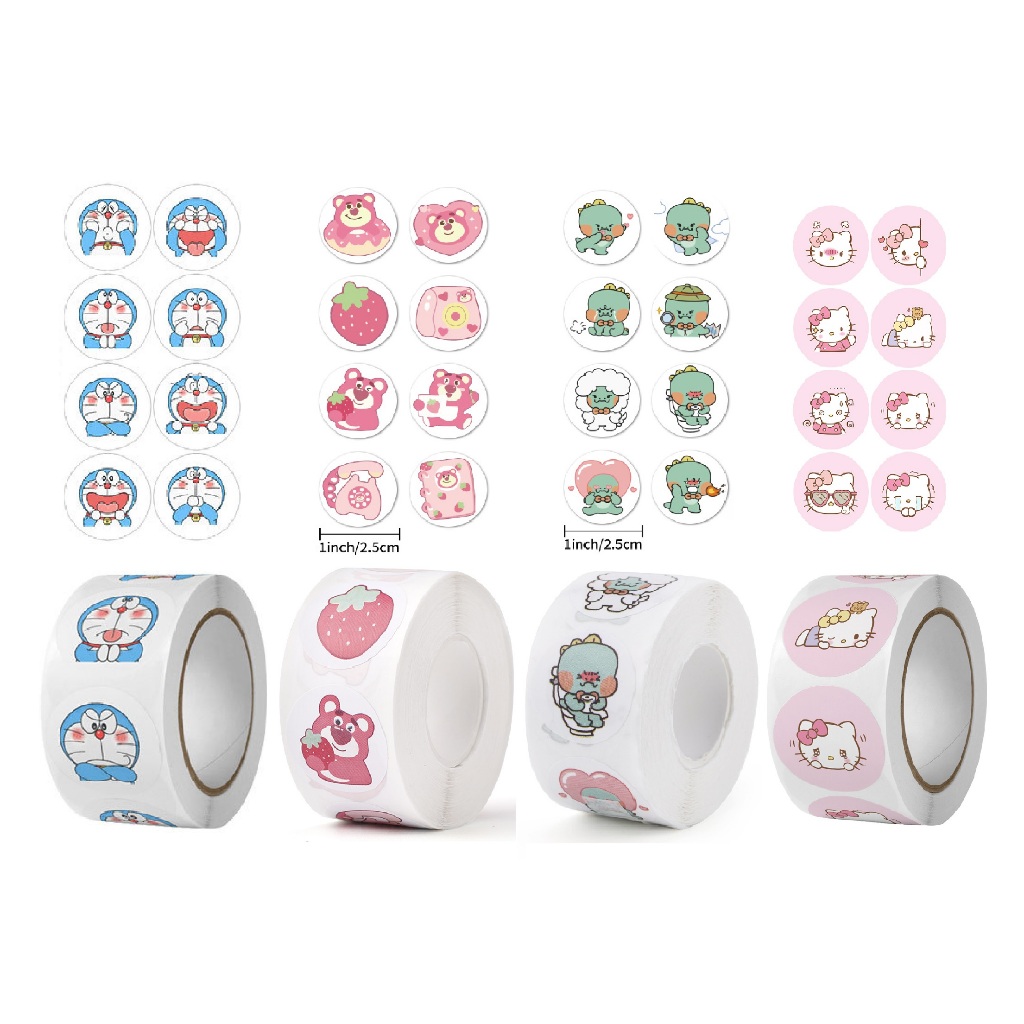 Cuộn 500 nhãn dãn cảm ơn, sticker thank you, tem tròn thank you, tem cảm ơn họa tiết hoạt hình