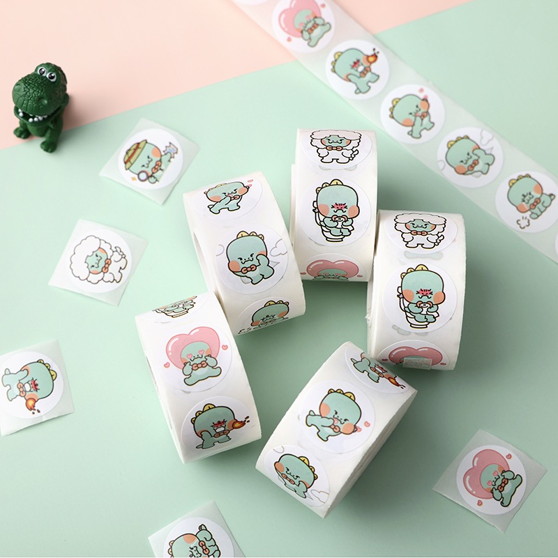 Cuộn 500 nhãn dãn cảm ơn, sticker thank you, tem tròn thank you, tem cảm ơn họa tiết hoạt hình