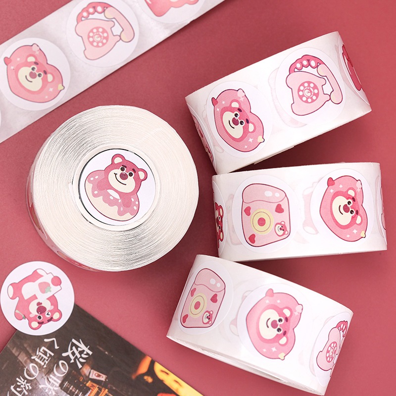 Cuộn 500 nhãn dãn cảm ơn, sticker thank you, tem tròn thank you, tem cảm ơn họa tiết hoạt hình