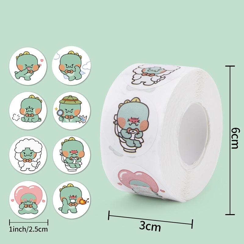 Cuộn 500 nhãn dãn cảm ơn, sticker thank you, tem tròn thank you, tem cảm ơn họa tiết hoạt hình
