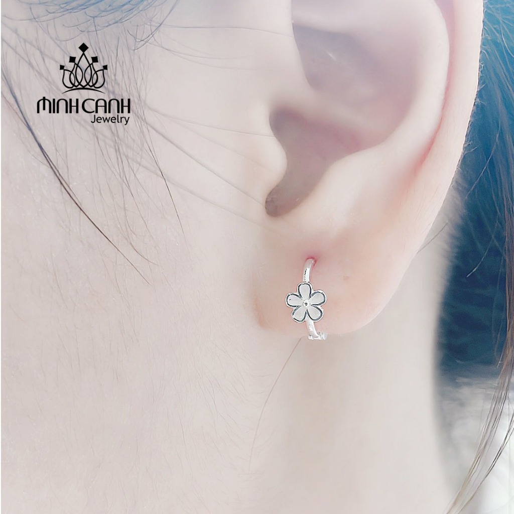 Bông Tai Bạc Hoa Nhỏ Khóa Bấm Tròn - Minh Canh Jewelry