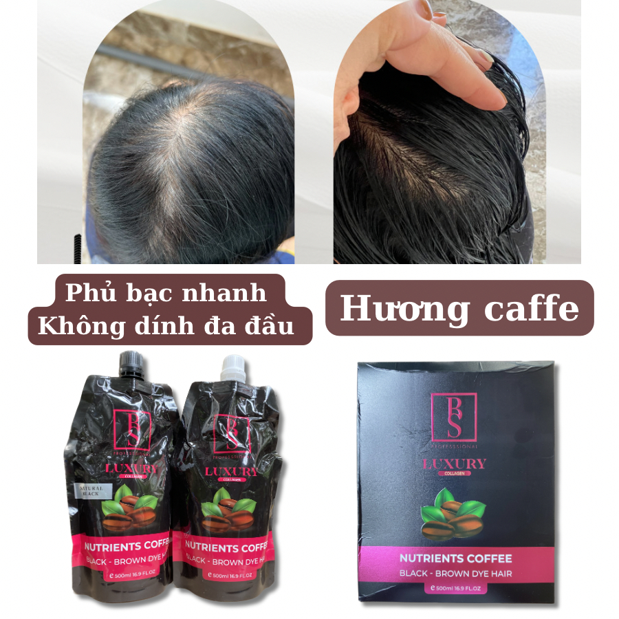 Nhuộm đen không dính da đầu hương cafe Luxury Phủ bạc đen tóc Nhuộm đen tại nhà Gội Đen Gội Nâu  Newkafen chai 500ml