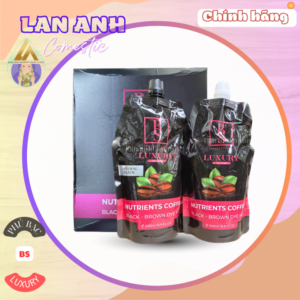 Nhuộm đen không dính da đầu hương cafe Luxury Phủ bạc đen tóc Nhuộm đen tại nhà Gội Đen Gội Nâu  Newkafen chai 500ml
