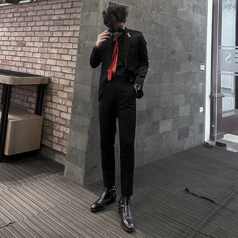 Quần Tây Wanes Twill Slim Fit Trousers In Black