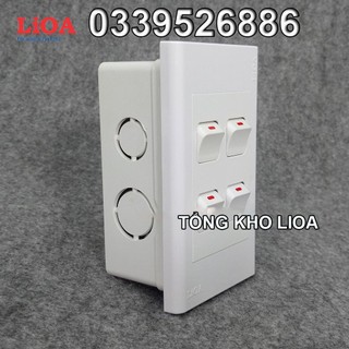 Combo 4 công tắc điện 1 chiều + mặt lỗ vuông LiOA - Lắp âm tường