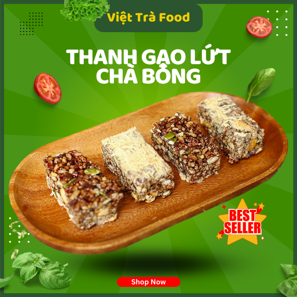 Thanh gạo lứt chà bông, thanh gạo lứt mix hạt, bánh gạo lứt chà bông, thanh gạo lứt, đồ ăn vặt, 250g, Việt Trà Food