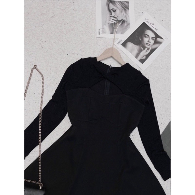 Váy thiết kế tay dài pha nhũ, váy dáng xòe dài tiểu thư sang chảnh