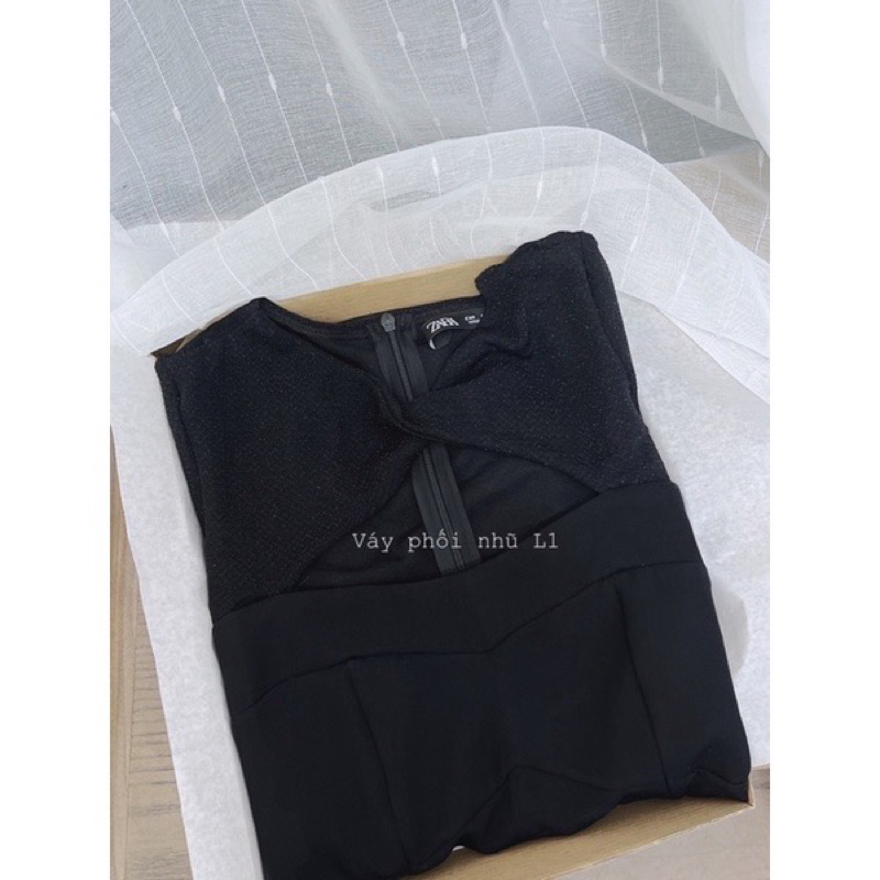 Váy thiết kế tay dài pha nhũ, váy dáng xòe dài tiểu thư sang chảnh