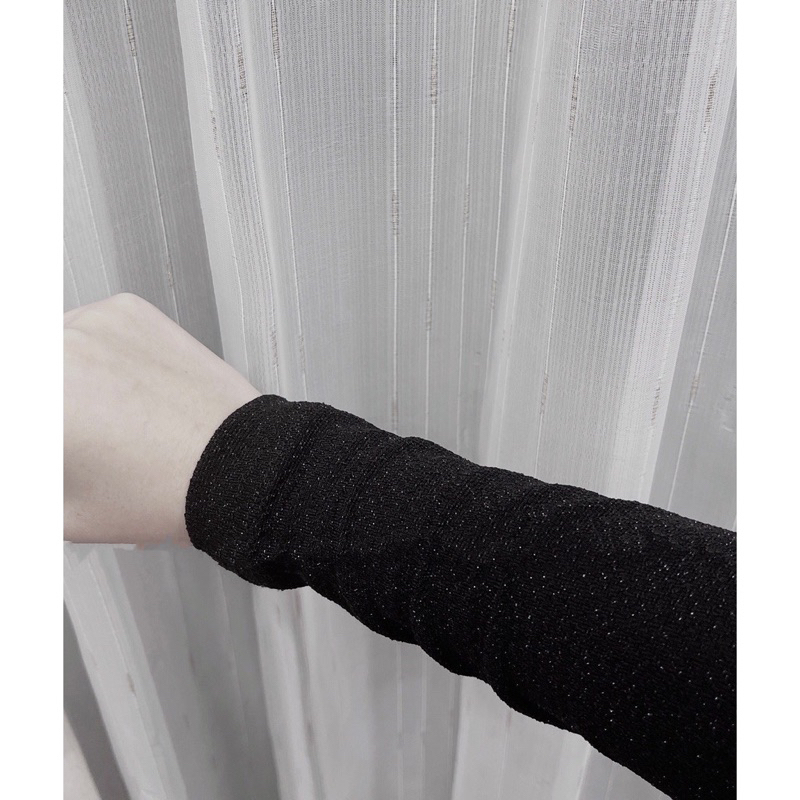 Váy thiết kế tay dài pha nhũ, váy dáng xòe dài tiểu thư sang chảnh