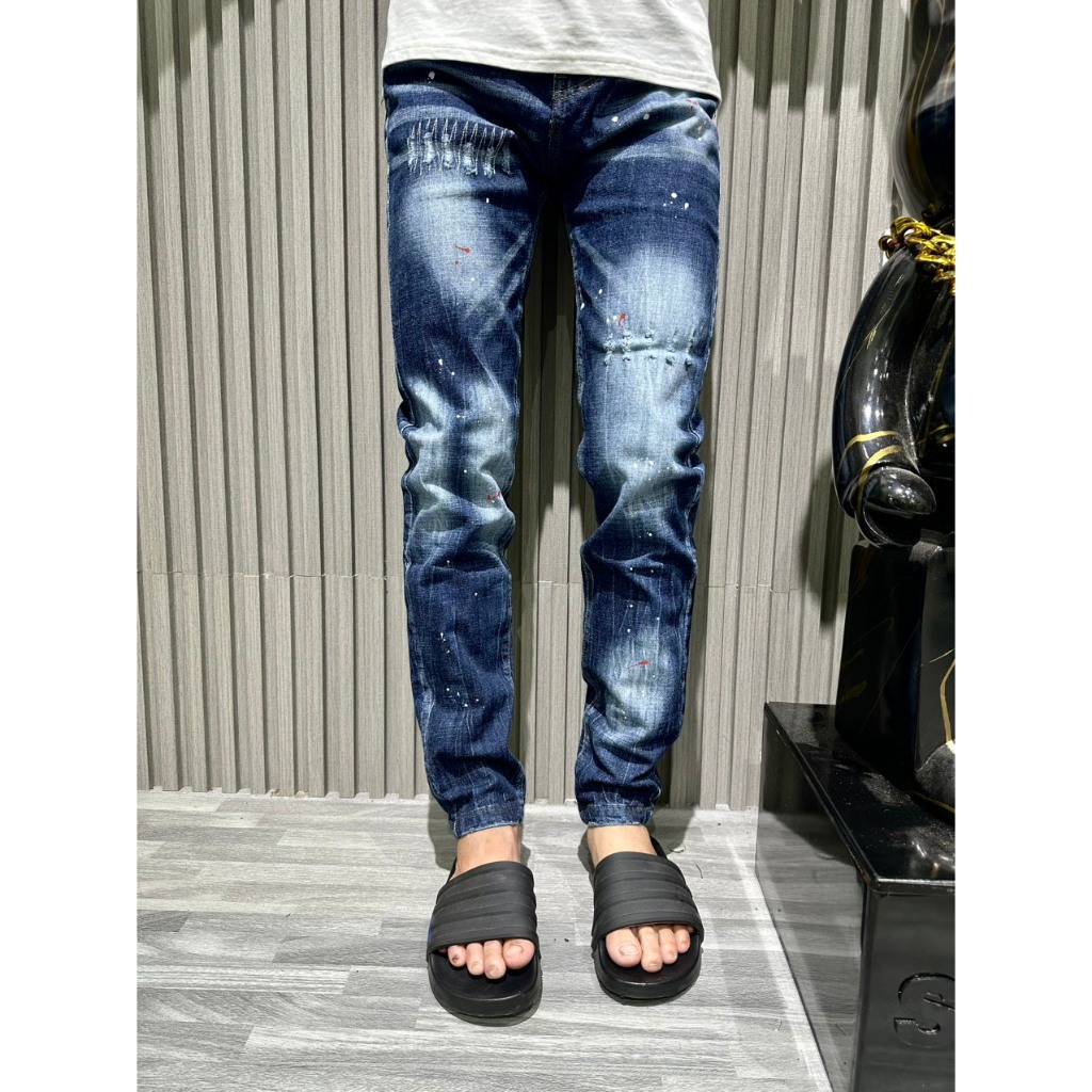 Quần jean  dài nam dsq2 màu xanh họa tiết lá thêu