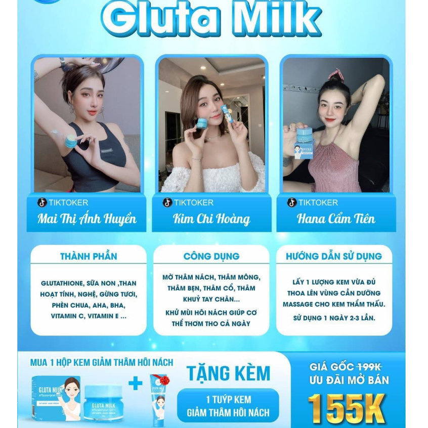 Kem thâm nách thái lan Gluta milk giảm thâm hiệu quả chính hãng