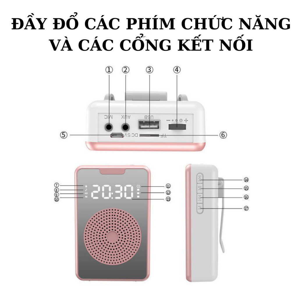 Máy Trợ Giảng Không Dây, Công Suất Loa Lớn 20W, Chính Hãng Cao Cấp Bảo Hành 6 Tháng