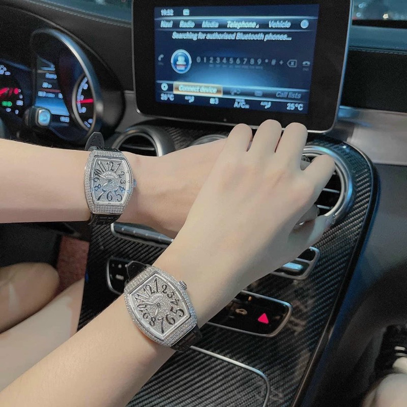 CAO CẤP_Đồng Hồ Nữ Dây Da FRALK Mặt Đá Chống Nước Máy Thụy Sĩ Full Box