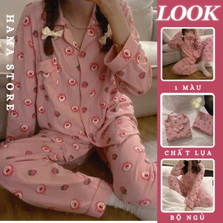 Đồ bộ nữ Pijama lụa tay dài quần dài hoạt hình dễ thương mặc ở nhà mùa đông cao cấp chất dày phong cách hàn quốc-BND04