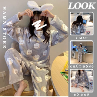 Bộ đồ ngủ Bông mặc ở nhà dài tay mùa đông nữ chất lông mềm mịn hình cute dễ thương dày dặn siêu ấm hàng Quảng Châu-BNB03