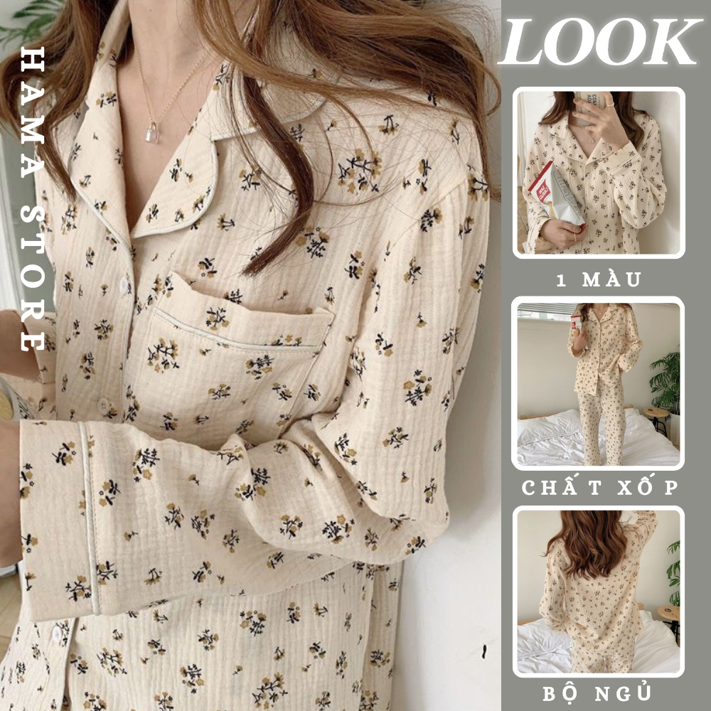 Đồ Bộ Pijama Dài Tay Chất Xốp Họa Tiết Hoa Nhí Mềm Mại Phong Cách Hàn Quốc-BND22