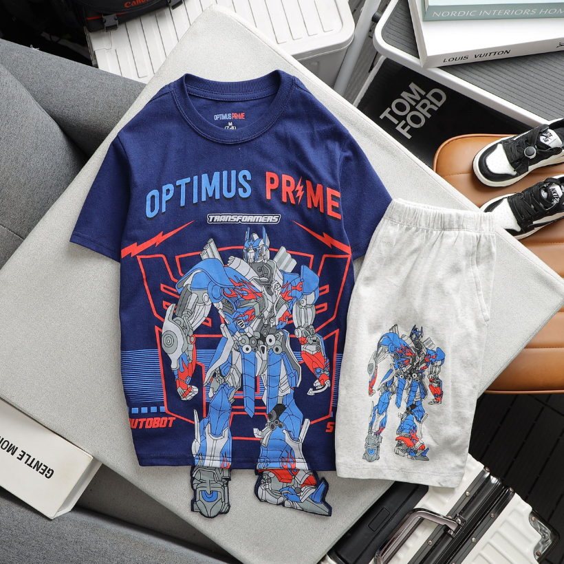 Bộ bé trai TOMSHOP, hoạ tiết Robot - Hoạ tiết hoạt hình 3D sắc nét