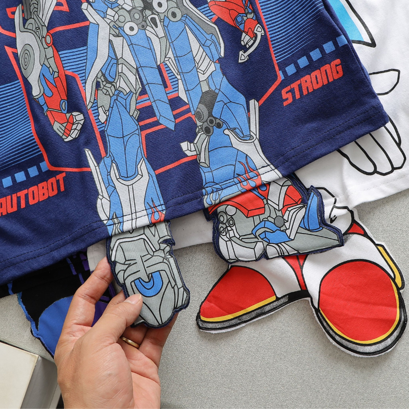 Bộ bé trai TOMSHOP, hoạ tiết Robot - Hoạ tiết hoạt hình 3D sắc nét