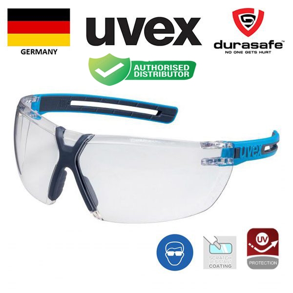 Kính UVEX 9199247 X-Fit Safety Blue Frame Clear Supravision Len (chống đọng sương, trầy xước, chống hóa chất) kèm hộp