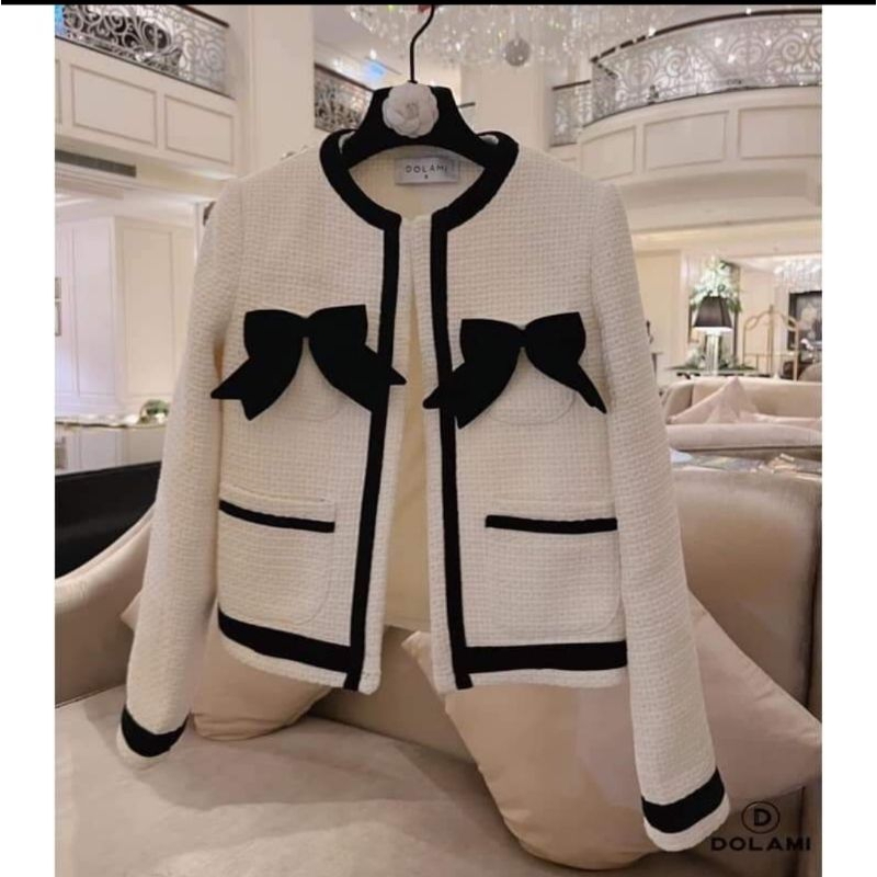 ÁO KHOÁC DẠ TWEED PHỐI NHUNG NƠ NGỰC CHẤT DÀY DẶN