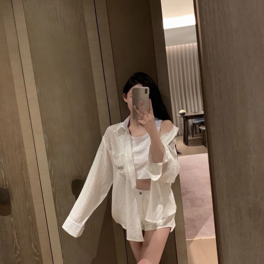 Áo Sơ Mi Đính Đá Viên Nhỏ Miu Miu ❤ SoMi Nữ Chất Cotton Dày Dặn Phong Cách Hàn Quốc NVA675