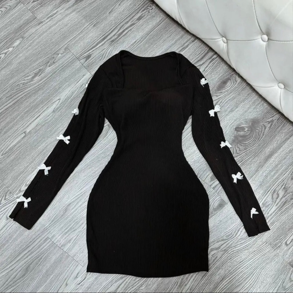 Đầm Body Cup Ngực Kèm Khoác Tay Rời Đính Nơ Đầm Body Cá Tính Thun Tăm QC - Thời Trang Nữ Gía Rẻ