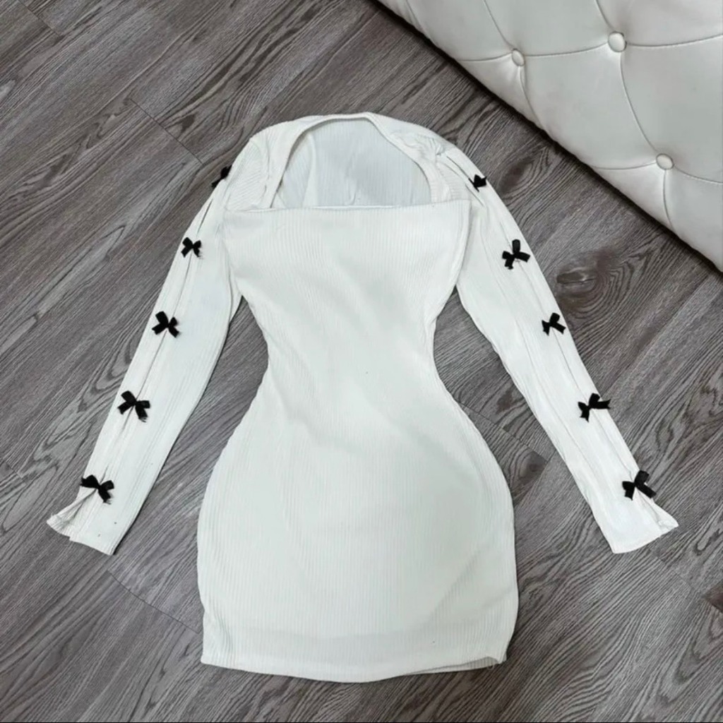 Đầm Body Cup Ngực Kèm Khoác Tay Rời Đính Nơ Đầm Body Cá Tính Thun Tăm QC - Thời Trang Nữ Gía Rẻ