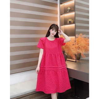 Váy bầu cộc tay thiết kế caro sang chảnh M05