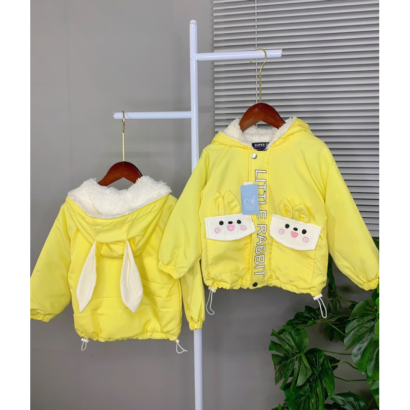 Áo khoác gió lót lông tai thỏ cho bé gái dễ thương