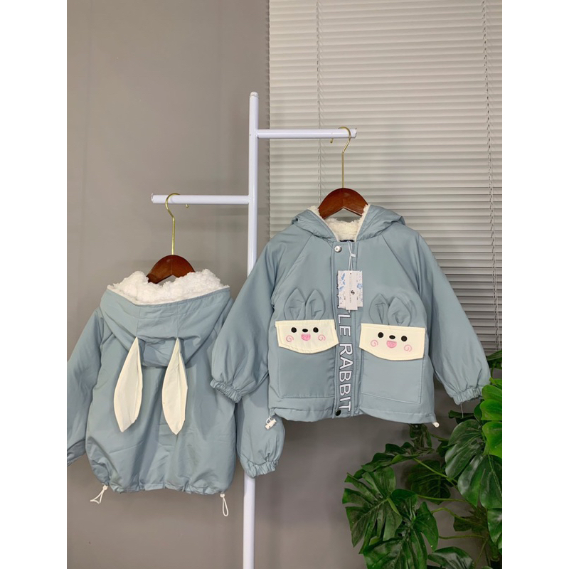 Áo khoác gió lót lông tai thỏ cho bé gái dễ thương