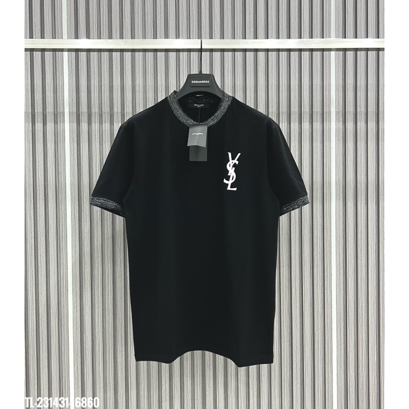 🔥Hot🔥Áo thun Saint Laurent chữ nhũ phối bo kim tuyến thiết kế hot trend Nam nữ New 2023