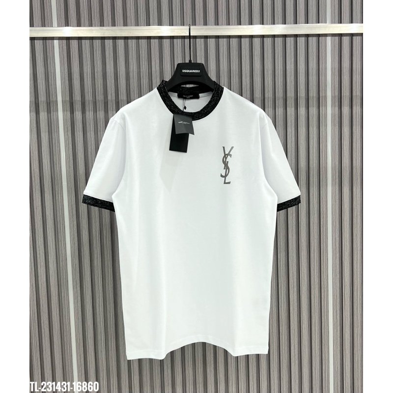 🔥Hot🔥Áo thun Saint Laurent chữ nhũ phối bo kim tuyến thiết kế hot trend Nam nữ New 2023
