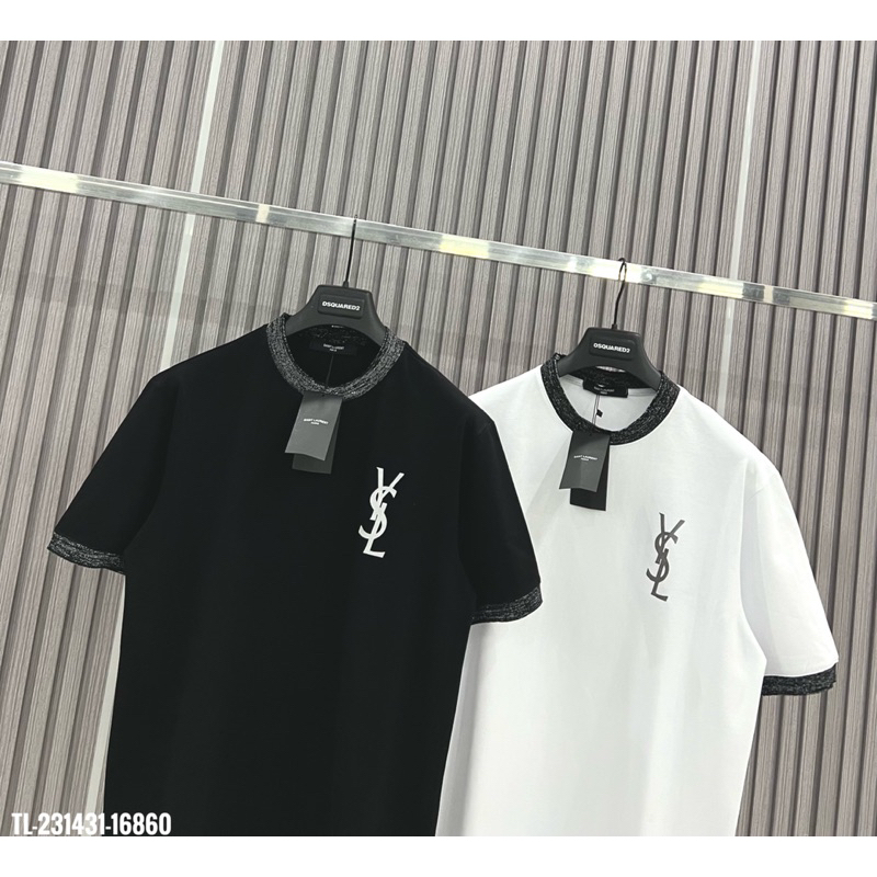🔥Hot🔥Áo thun Saint Laurent chữ nhũ phối bo kim tuyến thiết kế hot trend Nam nữ New 2023