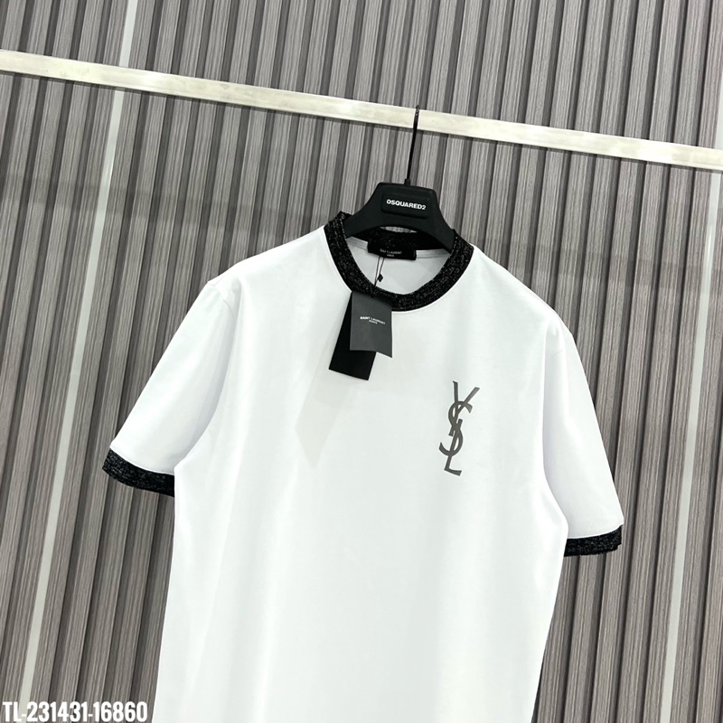 🔥Hot🔥Áo thun Saint Laurent chữ nhũ phối bo kim tuyến thiết kế hot trend Nam nữ New 2023