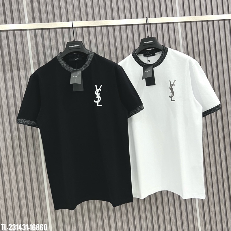 🔥Hot🔥Áo thun Saint Laurent chữ nhũ phối bo kim tuyến thiết kế hot trend Nam nữ New 2023