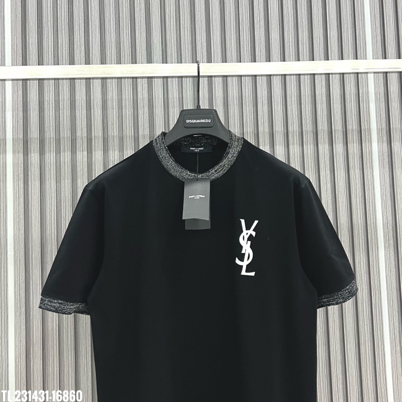 🔥Hot🔥Áo thun Saint Laurent chữ nhũ phối bo kim tuyến thiết kế hot trend Nam nữ New 2023