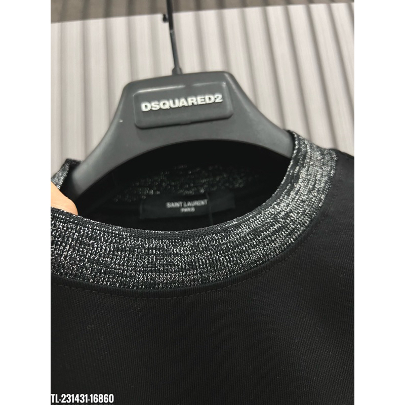 🔥Hot🔥Áo thun Saint Laurent chữ nhũ phối bo kim tuyến thiết kế hot trend Nam nữ New 2023