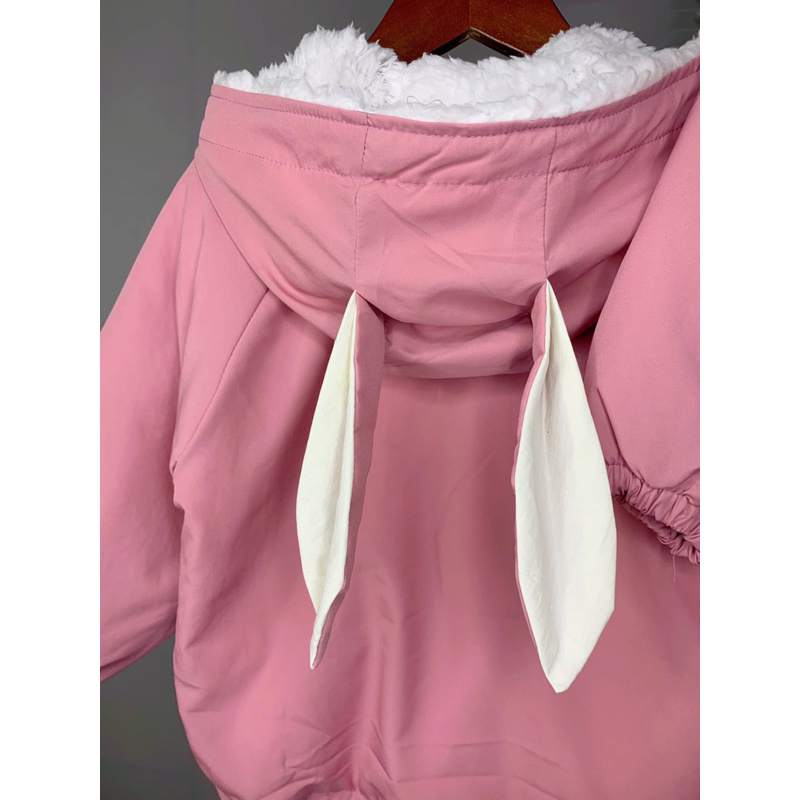 Áo khoác gió lót lông tai thỏ cho bé gái dễ thương