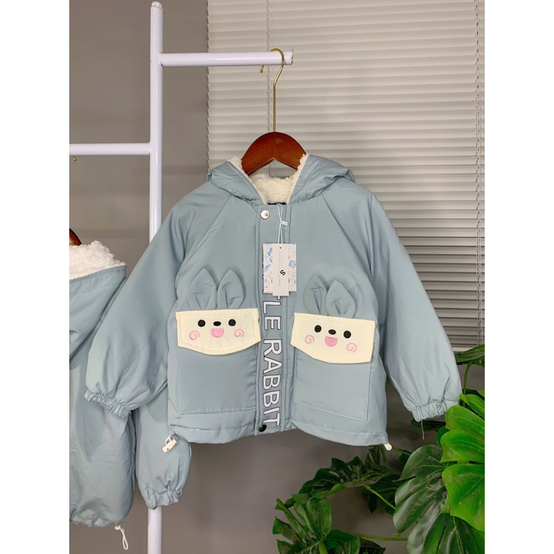Áo khoác gió lót lông tai thỏ cho bé gái dễ thương