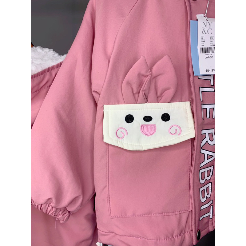 Áo khoác gió lót lông tai thỏ cho bé gái dễ thương