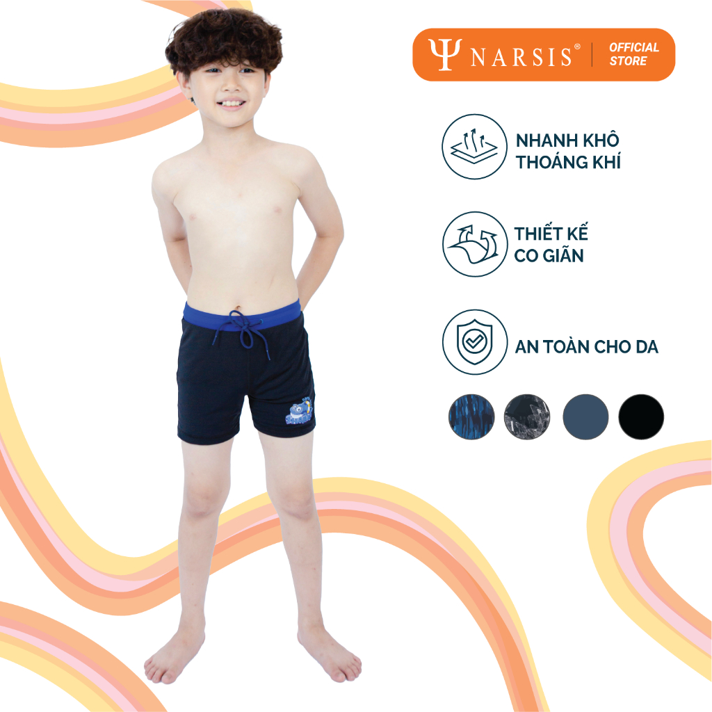 Quần bơi bé trai Narsis  có lớp lót kháng khuẩn chất vải co giãn 4 chiều kèm dây rút phù hợp mặc đi biển