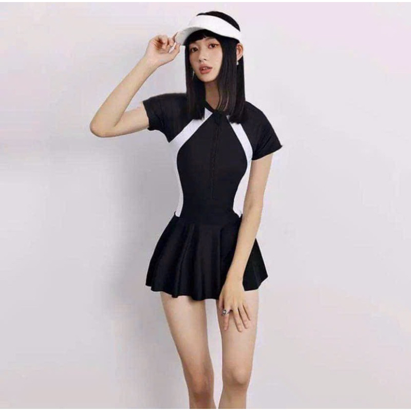 Đồ bơi bikini nữ một mảnh váy quần sọc trắng kín đáo đi biển đi bơi giữ ấm Jami - MOM1110