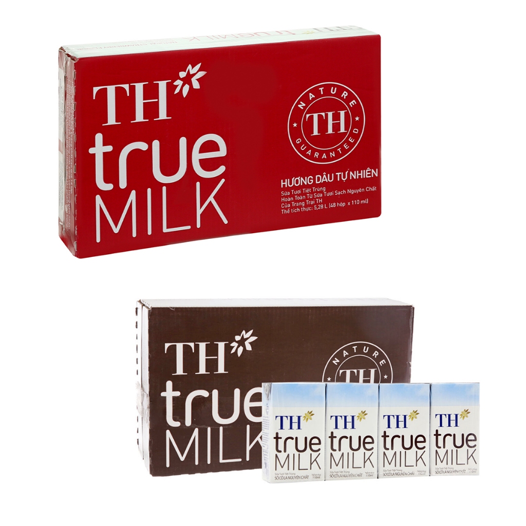 Thùng 48 hộp sữa tươi tiệt trùng TH true MILK có đường hương dâu / soc