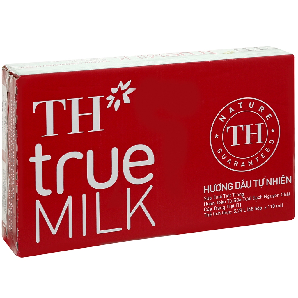 Thùng 48 hộp sữa tươi tiệt trùng TH true MILK có đường hương dâu / socola nguyên chất 180 ml