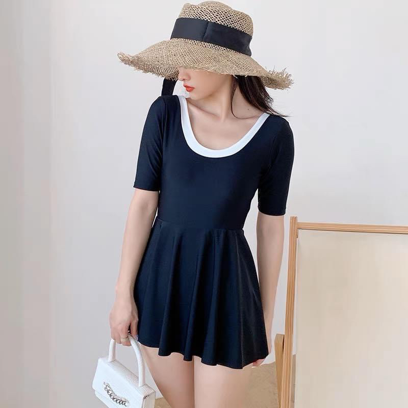 Đồ bơi bikini nữ một mảnh váy quần sọc trắng kín đáo đi biển đi bơi giữ ấm Jami - MOM1110