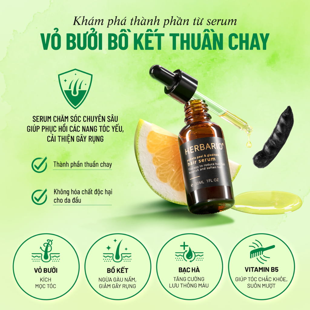 Serum tinh dầu vỏ bưởi và bồ kết herbario 30ml giảm rụng tóc, giúp mọc tóc chắc khoẻ