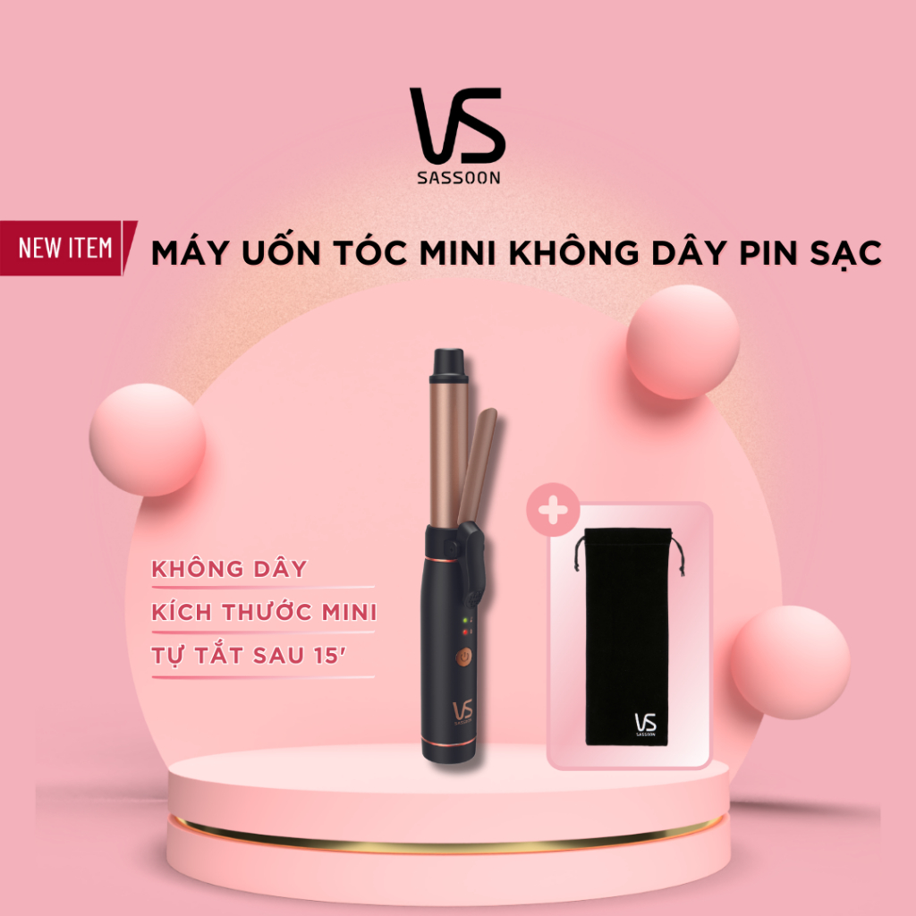Máy uốn tóc không dây VS Sassoon Mini phủ Ceramic màu đen