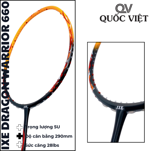 Vợt cầu lông Ixe Dragon Warrior 660 chính hãng Quốc Việt Badminton giá rẻ, chất lượng, siêu nhẹ